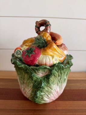 Vintage Fitz  & Floyd Cabbage Canister Veggie Lid